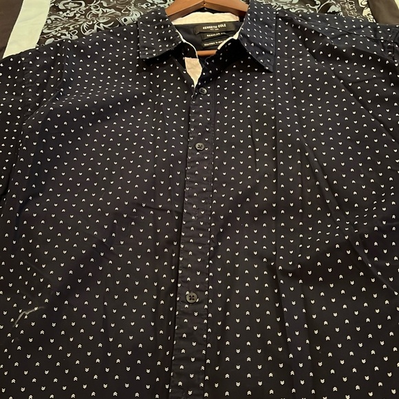 Kenneth Cole,Navy Geometric Print Button Down Shirt, 2XL, nice style - Picture 2 of 8